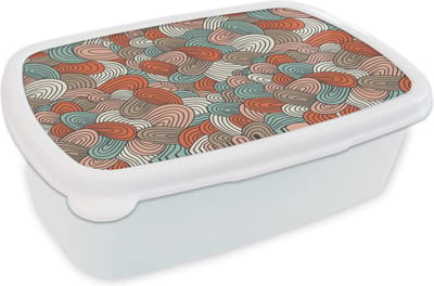 Broodtrommel Wit - Lunchbox - Brooddoos - Boho - Patroon - Line art - Abstract - 18x12x6 cm - Volwassenen