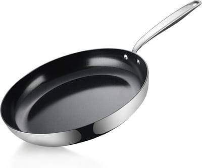 Braadpan Roestvrij Staal - Keramische Pan - Gelijkmatig Koken - PFAS-vrije Antiaanbaklaag - 28 cm Diameter - Zwart