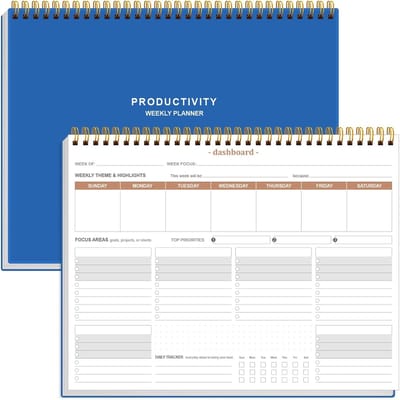 Wekelijkse Productiviteitsplanner - Agenda Notitieblok - Dagelijkse Planning - 6 Focusgebieden - 8.5 x 11 Inch - Blauw