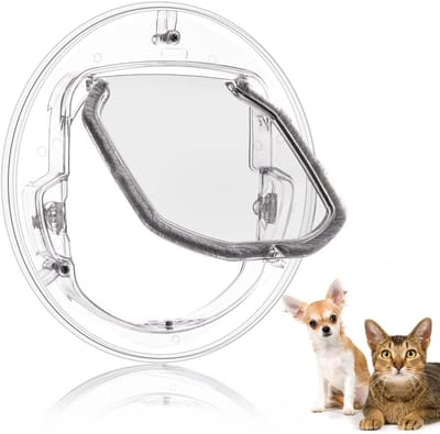 Ronde Huisdierdeur voor Katten en Kleine Honden met 4-Weg Vergrendeling, Geschikt voor Glazen en Schuifdeuren tot 6 kg
