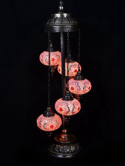 Turkse vloerlamp - handgemaakt mozaïek glas roze - 5 bollen - authentiek en uniek design