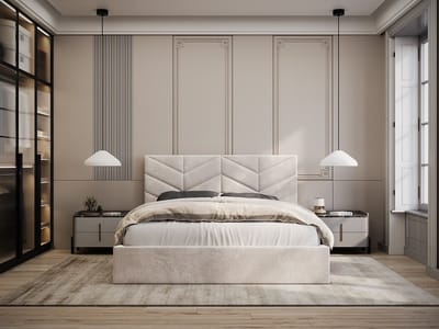 Vente-unique Bed met opbergruimte stof crème 200 x 200 cm