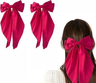 SnelShoppen - 2 Grote Roze Haarspelden met Strik - Elegante Haaraccessoires voor Feestjes en Dagelijks Gebruik - Lichtgewicht en Comfortabel - 36 cm L