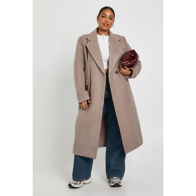 boohoo Dames Plus Wool Look Trenchcoat | Stone | Maat: 16