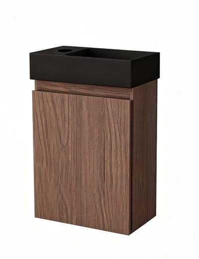 Nurion Toiletmeubel Jule - mat zwarte basin en dinker houten kast - 41 x 22,5 x 65 cm