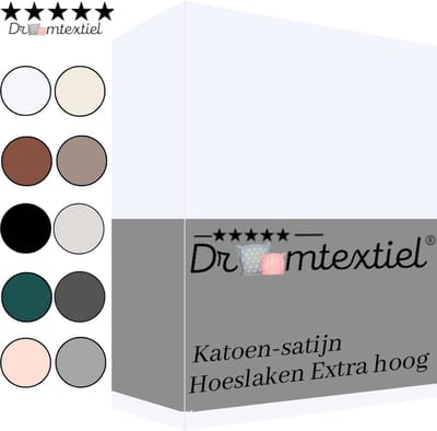 Droomtextiel Hoeslaken Katoen-Satijn - Wit - 70x200 cm - Hoogwaardige Kwaliteit - Super Zacht - Hoge Hoek