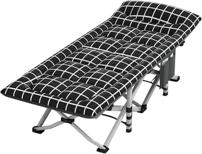Campingbed met Matras - Opklapbed Stoel - Buiten Ontspannen - Ingebouwd Zijvak - 190 x 68 x 40 cm - Zwart