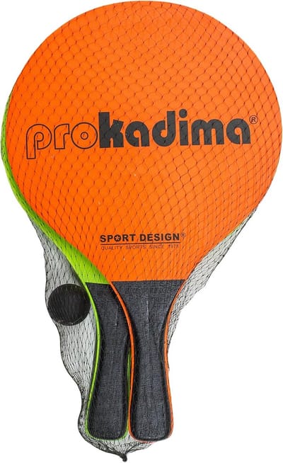 Paddle Ball Set - 2 Houten Paddles + Bal - 16 inch - Strandspel in Neon Oranje/Groen