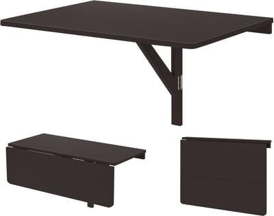 COSTWAY Wandgemonteerde klaptafel, 80 cm x 60 cm, inklapbare wandtafel van grenenhout, ruimtebesparende wandklaptafel voor keuken, slaapkamer, eetkamer, werkkamer, tot 40 kg belastbaar (bruin)