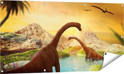 Gards Tuinposter Dinosauri�rs in het Water - Dino's - 120x60 cm - Tuindoek - Tuindecoratie - Wanddecoratie buiten - Tuinschilderij