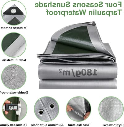 Dekzeil Waterdicht Zwaar - Afdekzeil UV-bestendig - Bescherming Buiten - 180 g/m² PE Materiaal - 3x4m - Legergroen