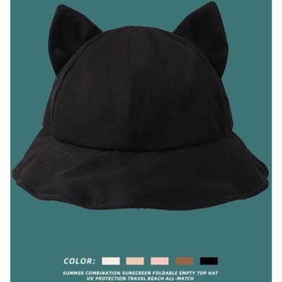 Chapeau seau mode oreilles de chat anti-UV protection solaire large bord chapeau pêcheur pliable chapeau large bord activités de plein air black