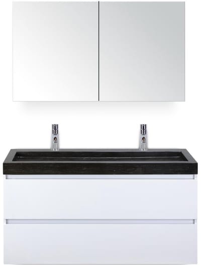 Maxx XL Badmeubelset 120 cm - Wit Hoogglans - Wastafel Lucca Enkel 2 Kraangaten met Spiegelkast