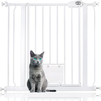 Bettacare Huisdierhek met Afsluitbaar Kattenluik, 81,4 - 89cm, Wit