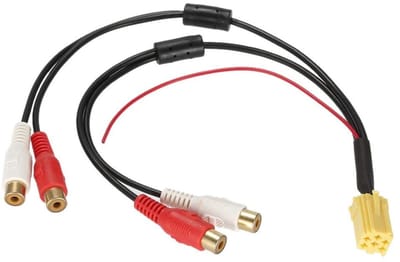 Dailygoody - ISO Adapter Connector Kabel - Mini 6 Pin - Voor Seat - Zwart - Aux Line Out - 4 Plug - 39 cm