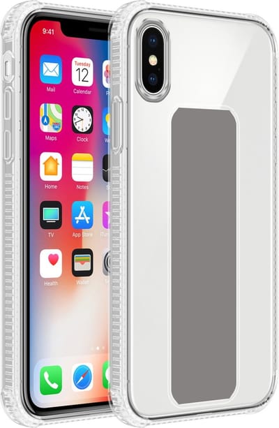 Cadorabo Hoesje geschikt voor Apple iPhone X / XS in GRIJS - Beschermhoes gemaakt van flexibel TPU silicone Cover Case met houder en standfunctie