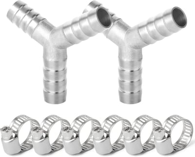 Dailygoods- Slangfitting 10mm - 3-weg Y-vormig - Roestvrij Staal - Inclusief 6 Klemmen - Weerstand tegen Lage Temperatuur - Gladde Draden - Slangconnector