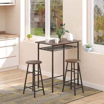 Sweiko Bar set - 3-delig - Tafel + 2 Stoel - met Plank - Industriële stijl - Zwart + Eikenhout
