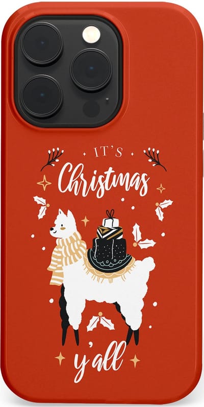 Casetastic hoesje geschikt voor Apple iPhone 14 Pro - MagSafe - Dubbellaagse bescherming - Rode Witte Kerst Lama - Fashion Case - Terracotta