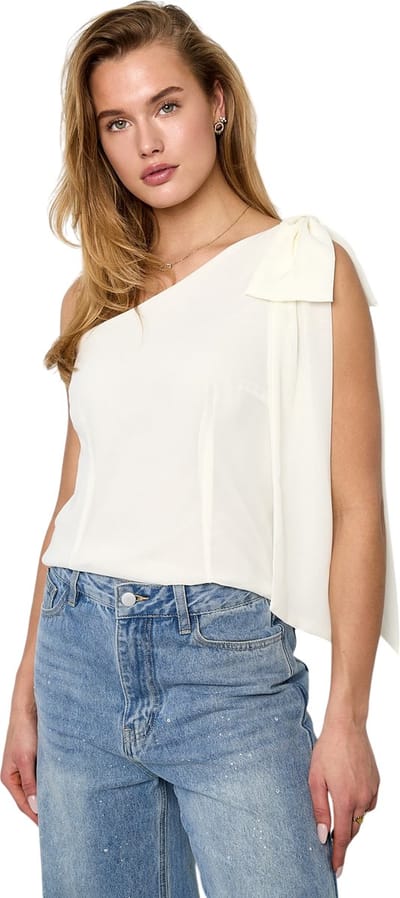 Elegante Off-Shoulder Top met Strikdetail – Romantisch Dames T-shirt met Korte Mouwen – Modieuze Zomertop met Ruches en Sierlijke Strik - Wit - S