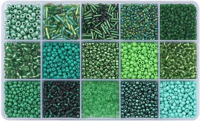 Mix 15 gekleurde glazen rocailles, buiskralen, glazen bugelkralen, losse kit voor het maken van sieraden, doe-het-zelf knutselkralen (mix 15 kleuren, groen)
