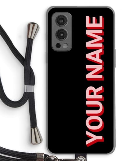 Gepersonaliseerd - Case Company® - Hoesje met koord geschikt voor OnePlus Nord 2 5G hoesje met Koord - Namecase - Telefoonhoesje met Zwart Koord - Bescherming aan alle Kanten en Over de Schermrand