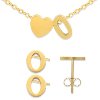Initiaal Armband & Oorbellen set met Letter O Goudkleurig - Stainless Steel - Met letter & Hartje! - 2x Sieraden Cadeau - Pax Amare
