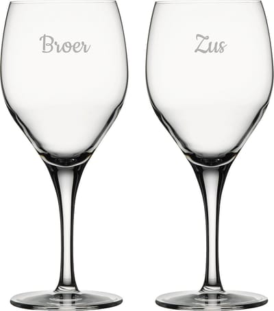 Gegraveerde Rode wijnglas 42,5cl Broer-Zus