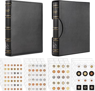 SnelShoppen - Coin Collector Album met Cassette Set - Assorted Pockets in 4 Maten, 12 Bladzijden Verzamelfolder Boek, 4-Ring Muntalbum 9.6" x 11.8" vo