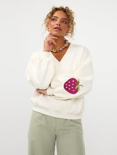 Ydence Sweater Strawberry Truien & vesten Dames - Sweater - Hoodie - Vest- Gebroken wit - Maat XS