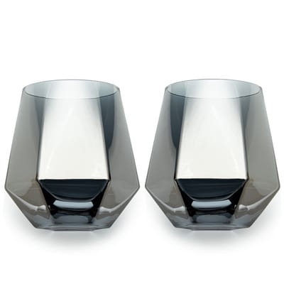 Intirilife 2x drinkglas in hexagon design in rookgrijs - 240 ml inhoud - watersapglas vaatwasmachinebestendig kristalglas schokbestendig