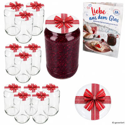 12-delige set ronde glazen 1062 ml tot 82 cadeau deksels incl. Diamant Gelierzauber receptenboekje