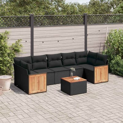 vidaXL - 8-delige - Loungeset - met - kussens - poly - rattan - zwart