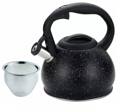 Kinghoff Waterkoker met Zeef - Roestvrij Staal 1.2L - Zwart Marmer Design - Geschikt voor Alle Kookplaten Inclusief Inductie - Theepot - Fluitketel