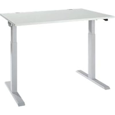 Bureau ERGO-T 2.0 - elektrisch in hoogte verstelbaar - B 1200 x D 800 x H 715-1205 mm - T-voet blank alu - lichtgrijs - ons merk Schäfer Shop Select