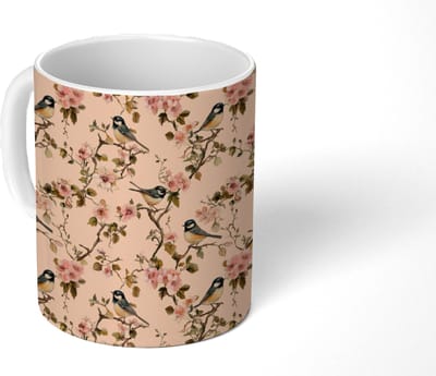 Mok - Koffiemok - Bloesem - Koolmees - Roze - Mokken - 350 ML - Beker - Koffiemokken - Theemok