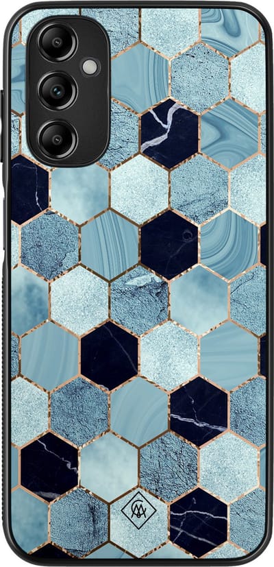Casimoda® hoesje - Geschikt voor Samsung Galaxy A14 5G - Blue Cubes - Zwart TPU Backcover - Marmer - Blauw