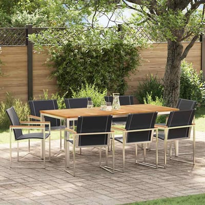 vidaXL - Tuin - Eettafel - Set - 9 - st - Massief - acaciahout - en - roestvrij - staal
