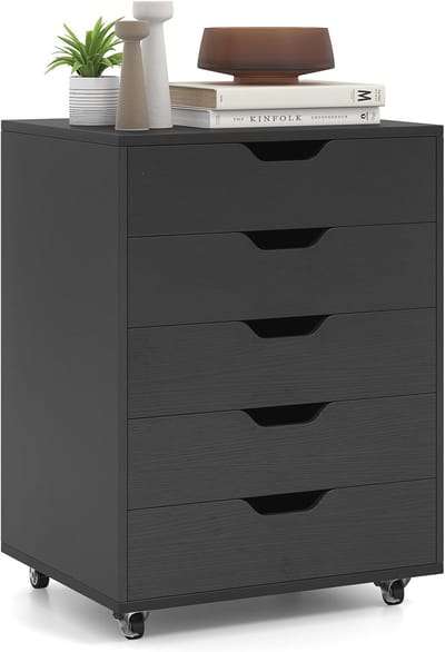 Mobiele Ladenkast met 5 Lades en Wielen voor Kantoor, Slaapkamer en Studiekamer