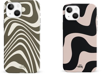 xoxo Wildhearts telefoonhoesjes Boogie Wonderland Green + Ride With Me Zwart & Beige – Single Layer Hard Cases met golvend patroon – stijlvol & stevig – geschikt voor iPhone 15