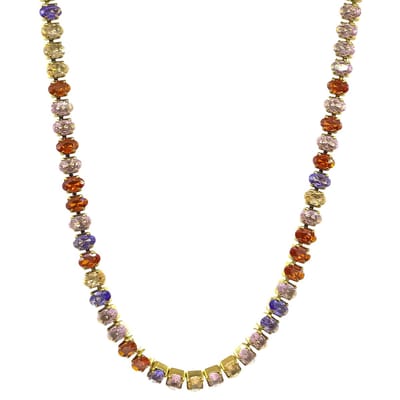 Gekleurde Tennis Choker Ketting - Goudkleurig RVS - Zirkonia - 36cm