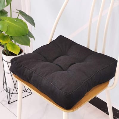 VHV - Stoelkussen - Zitkussen - Tuinstoel Kussen - Vloerkussen - Katoen - Dik gevoerd - Voor binnen en buiten - Voor eetkamerstoelen - 45 x 45 x 10 cm - Zwart