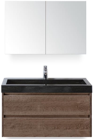 Dante Badmeubelset 100 cm - Tabacco - Wastafel Hardsteen Wit Lucca met Spiegelkast
