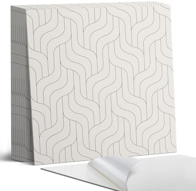 Coloray Plaktegels - Golven in een geometrische opstelling Portugese Tegels - 30 cm x 30 cm - Romig Plaktegels - 9 stuks - Vierkant PVC Tegels - Plaktegels Keuken - Zelfklevende Vloertegels - Vinyl Tegels Zelfklevend - Zelfklevende Tegels