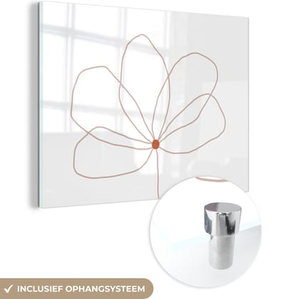 MuchoWow® Glasschilderij 120x90 cm - Schilderij acrylglas - Bloem - Line art - Natuur - Foto op glas - Schilderijen