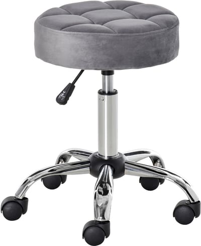 Salonkruk - 35x35x49-61 cm - Draaibaar en In Hoogte Verstelbaar met Wielen - Fluweellook - Grijs