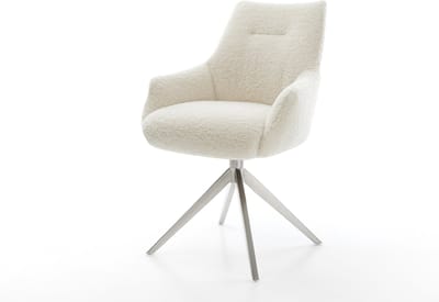 Eetkamerstoel Alja-Flex met armleuning kruisframe breed roestvrij staal teddy beige 360° draaibaar rocker-functie pocketveer kern