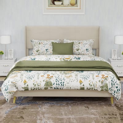 Wishdor Gestoffeerd Bedframe – 140 x 200 cm – Lage Instap – Stof en Metaal Beige – Hollandse Fluweel Hoofdbord – Duurzame Constructie – Stijlvol en Toegankelijk voor Moderne Slaapkamer