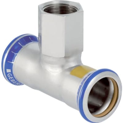 Geberit Mapress roestvrij staal T-stuk met binnendraad (gas), DN 12 / 15 / 12, 34052