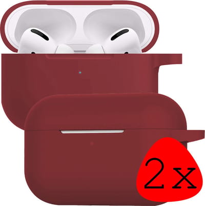 Case - 2 Stuks - Geschikt voor Apple AirPods Pro 2 - Siliconen Hoes met Clip - Silicone Hoesje Cover - Wijnrood